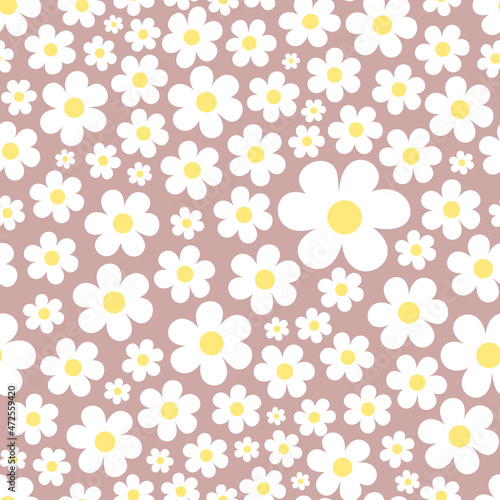 Floral pattern with white flowers. Vector seamless background for fashion prints. Ditsy print, liberty style, texture. Soft pastel pink background.