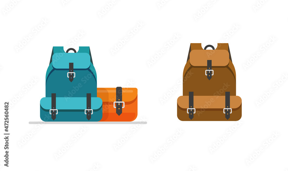 Backpack travel isolated vector or trip rucksack bag on white background  flat cartoon illustration clipart Stock-vektor | Adobe Stock