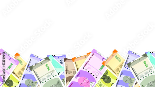 Indian 10, 20 , 50, 100, 200, 500, 2000, rupees currency banknote with white background vector