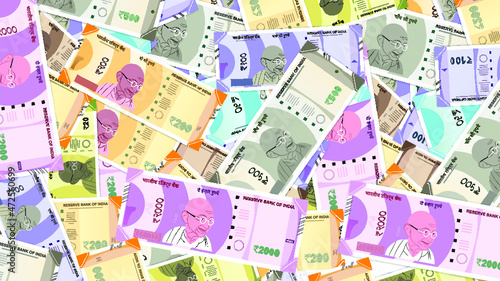Indian 10, 20 , 50, 100, 200, 500, 2000, rupees currency banknote with white background vector