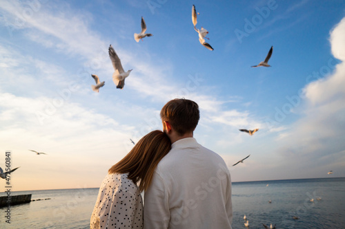 Kaliningrad, Russia. Young couple in love on the seaside
