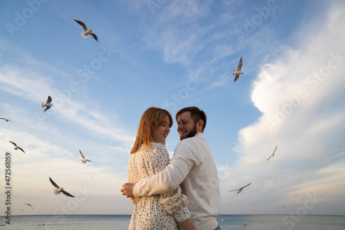Kaliningrad, Russia. Young couple in love on the seaside