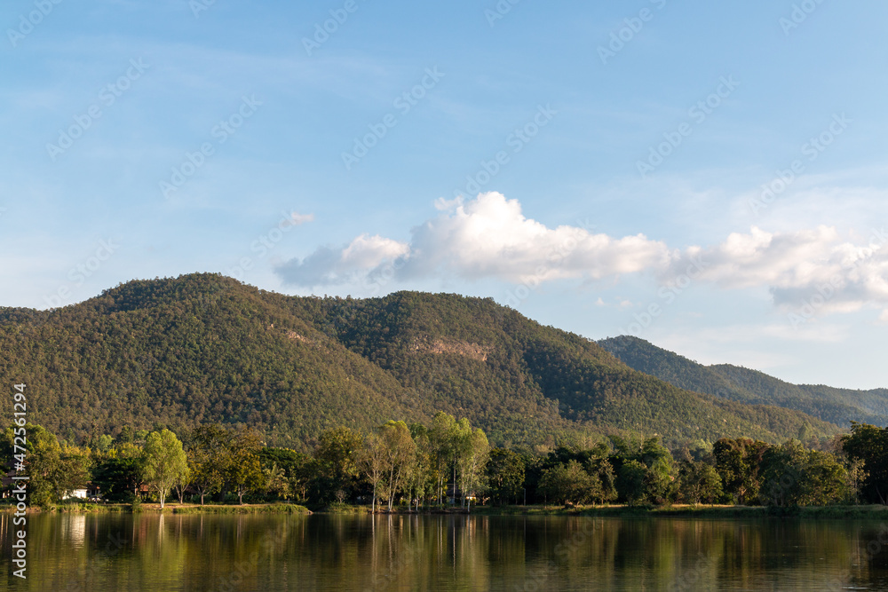 Mountains and lake at Mae On Tai, San Kamphaeng, Chiang Mai ,Thailand