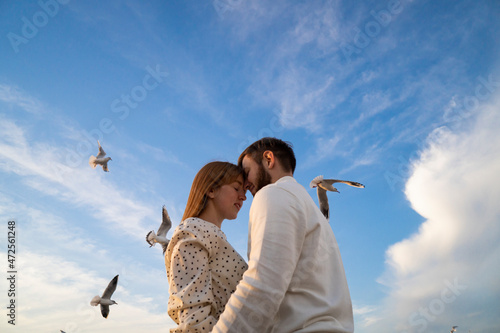 Kaliningrad, Russia. Young couple in love on the seaside