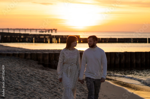Kaliningrad, Russia. Young couple in love on the seaside