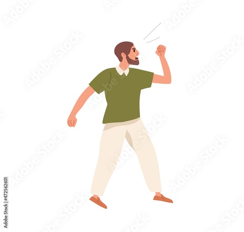 Angry man shouting in rage. Furious annoyed person with irritated face expres...
