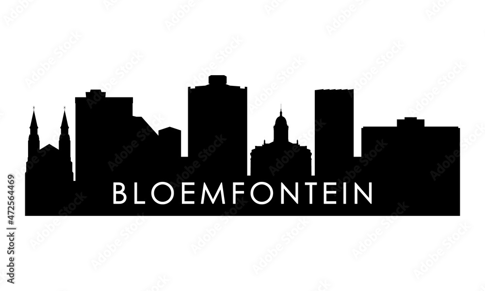 Bloemfontein skyline silhouette. Black Bloemfontein city design isolated on white background.