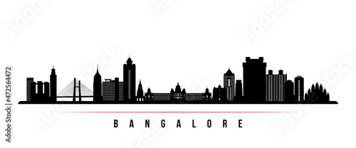 Bangalore skyline horizontal banner. Black and white silhouette of Bangalore, India. Vector template for your design.
