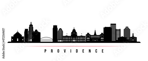 Providence skyline horizontal banner. Black and white silhouette of Providence, Rhode Island. Vector template for your design. photo