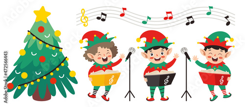 Group Of Cartoon Elfs Celebrating Christmas © yusufdemirci