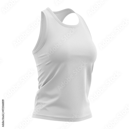 Women's Tank Top Mockup, Half Side Front View - 3D Illustration Isolated on White Background