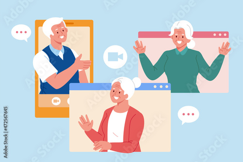 Elders having group video call