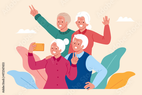 Elder taking selfie on a group tour