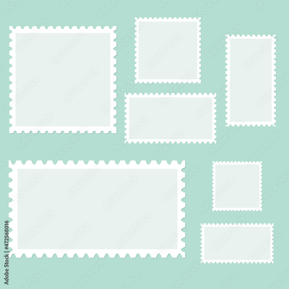Blank postage stamps isolated on a blue background