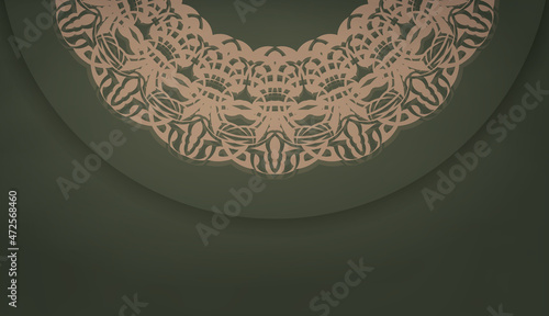 Green banner template with abstract brown ornament and place for text
