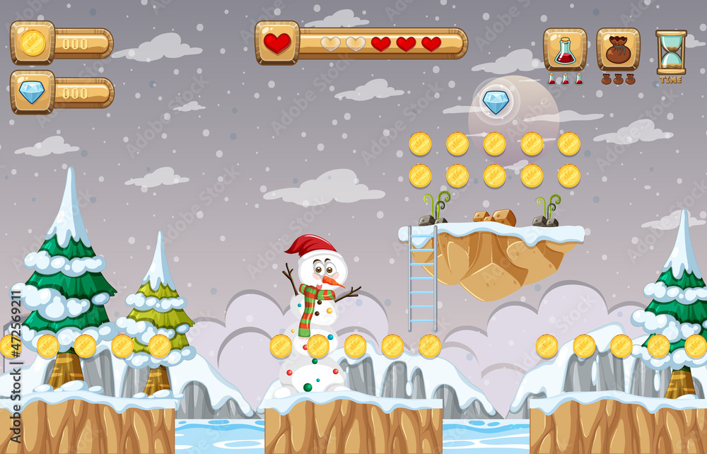 Fototapeta premium Game Template Snow Scene