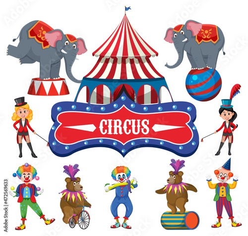 Set of amusement park elements isolated