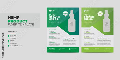 Hemp or Cbd Product Sale Flyer Template, Cannabis Sativa Product Sale or Promotion Flyer Design. Cbd Leaflet Poster Template