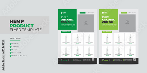 Hemp or Cbd Product Sale Flyer Template, Cannabis Sativa Product Sale or Promotion Flyer Design. Cbd Leaflet Poster Template