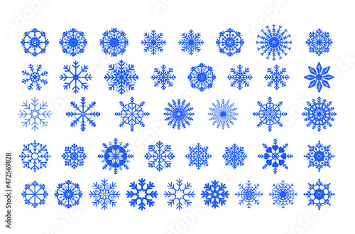Large set of snowflakes. Vector illustration, flat minimal cartoon design isolated on white background, eps 10.