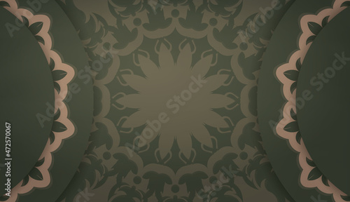 Green banner template with luxurious brown ornament and place under your text