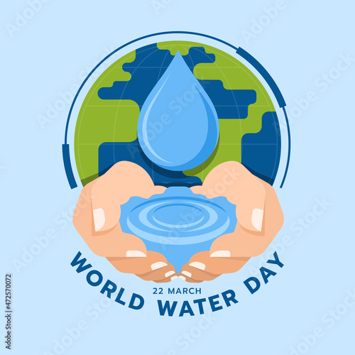 World water day - two hand hold water with drop water falling and circle globe world vector design