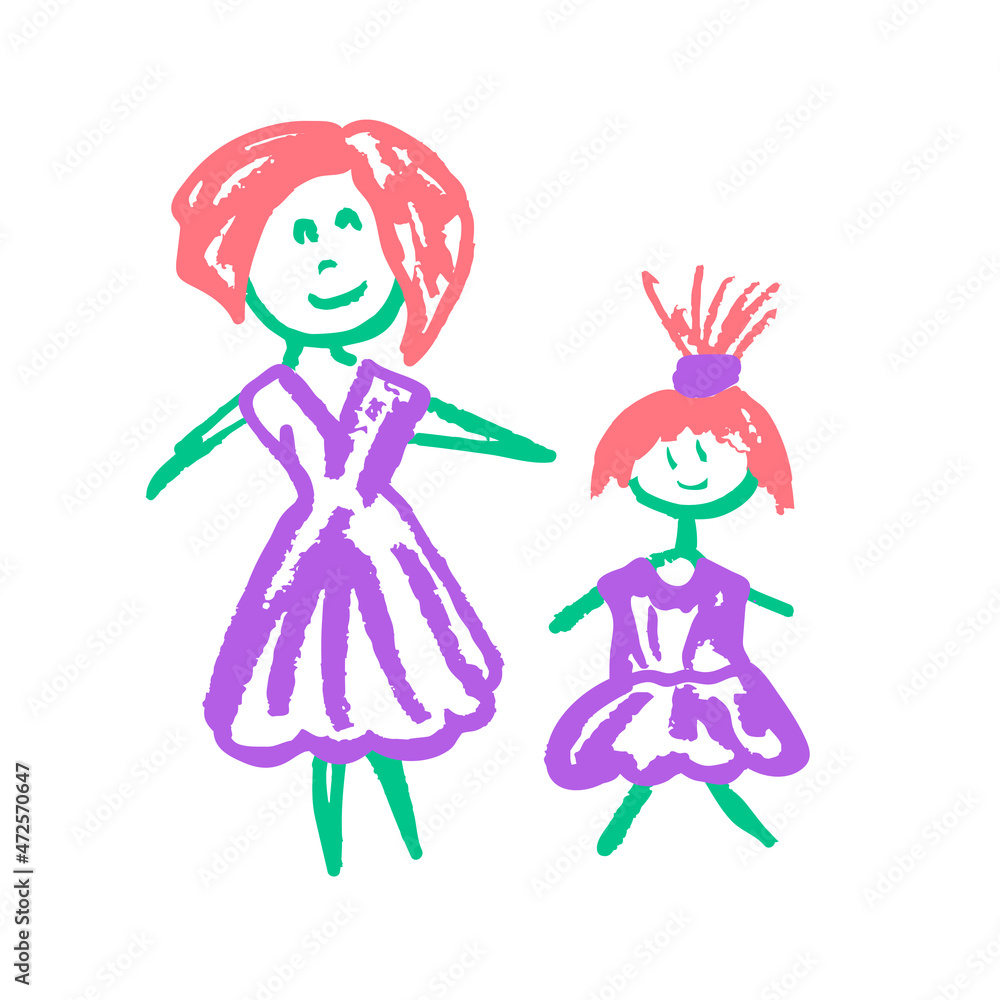 Icon in hand draw style. Drawing with wax crayons, children's creativity Icon in hand draw style. Drawing with wax crayons, children's creativity