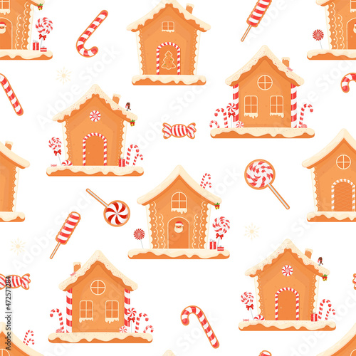 Seamless gingerbread cookie pattern for Christmas design. Vector