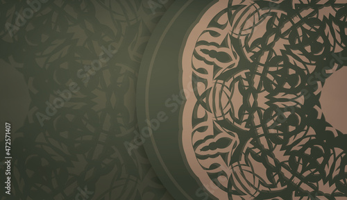 Green banner template with vintage brown ornament and place under your text