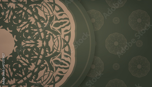 Green banner template with vintage brown ornament and place under your text
