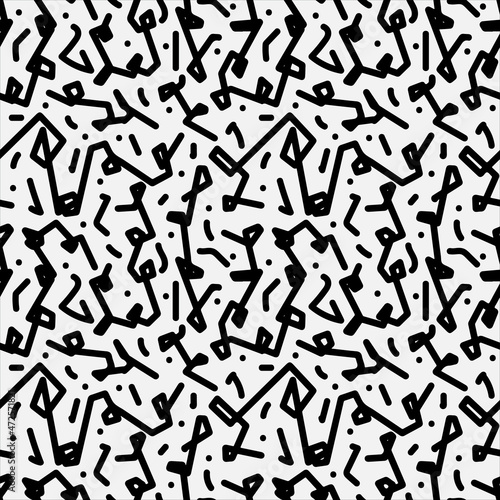 Abstract hand drawn broken line seamless pattern  black and white texture.