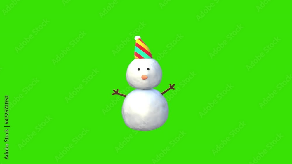 Looped cartoon snowman on green screen background animation. Looped cartoon snowman on green screen background animation.