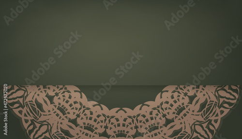 Green banner template with vintage brown pattern and place for text
