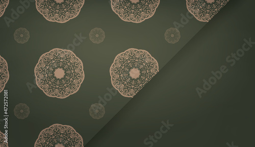 Green banner template with vintage brown pattern and place under your text