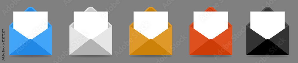 Realistic blank open envelopes mockup set. Vector illustration Stock ...