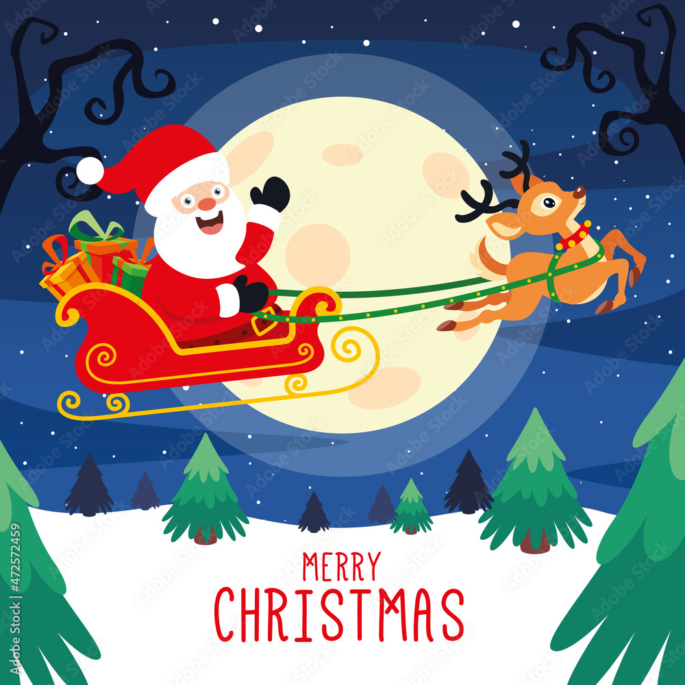 Fototapeta premium Santa Claus Riding A Sleigh