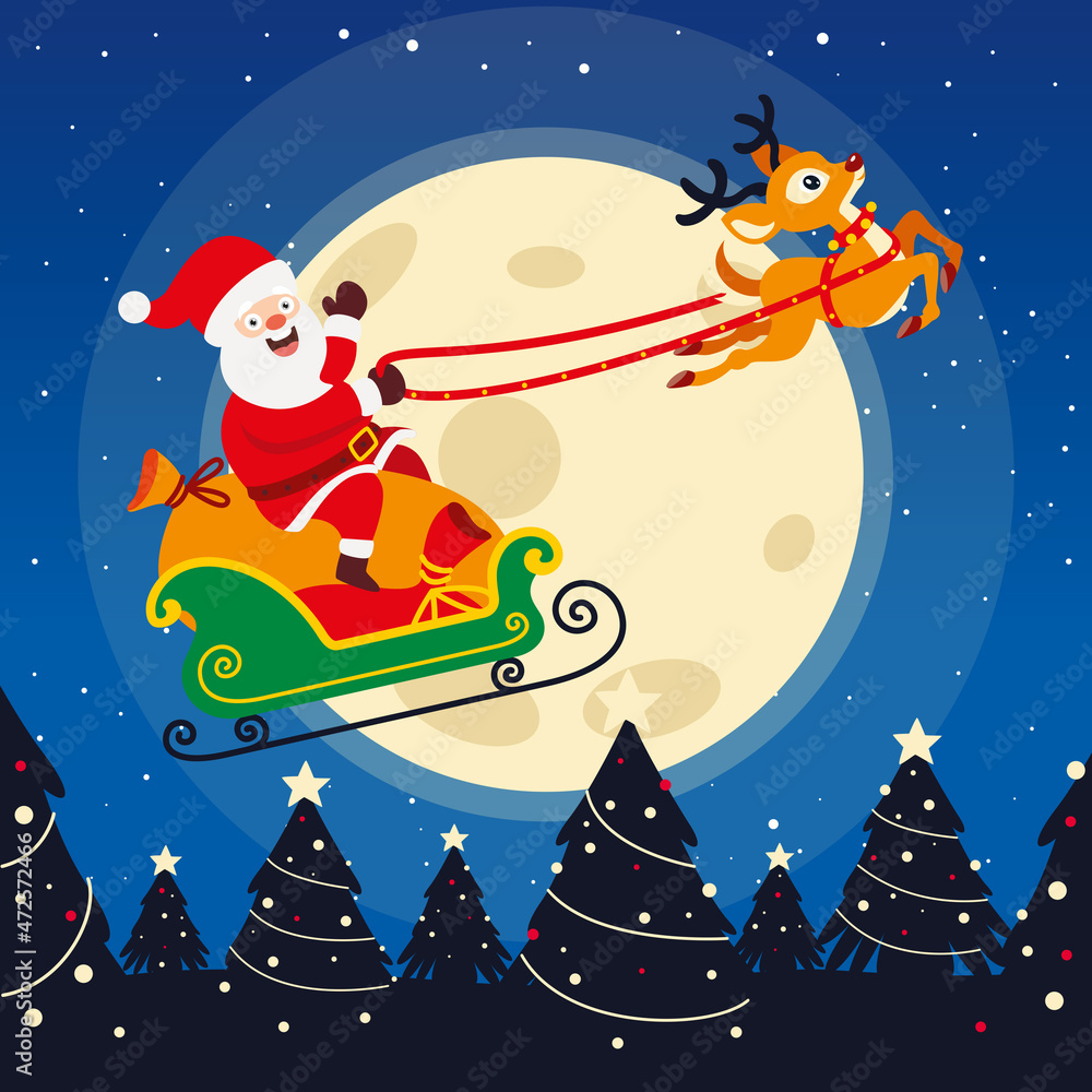 Naklejka premium Santa Claus Riding A Sleigh