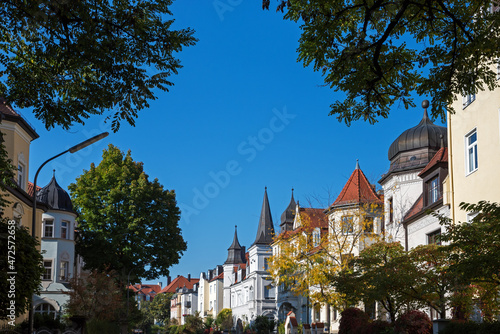historic buildings with turrets and gables, munich district Neuhausen photo
