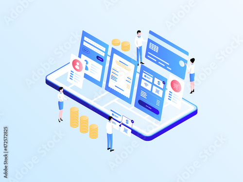 Detail Mobile Payment Isometric Illustration Light Gradient. Suitable for Mobile App, Website, Banner, Diagrams, Infographics, and Other Graphic Assets.