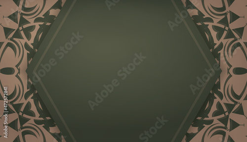 Green banner with abstract brown ornament and place for text