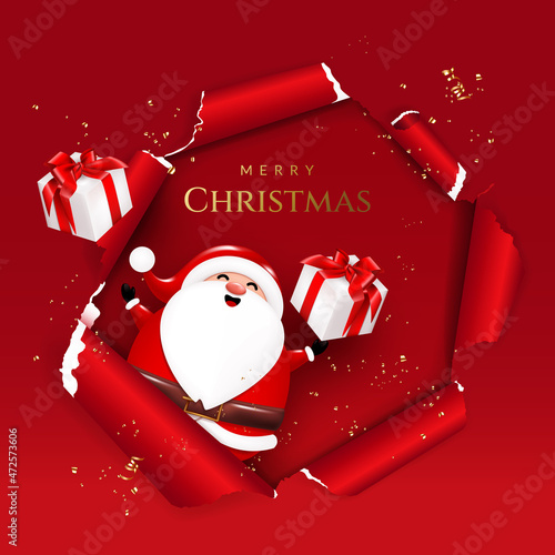 Christmas and New Year greeting card with Santa Claus.