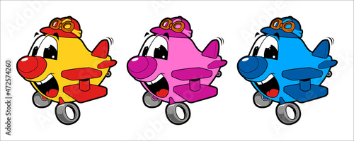 Flying plane cartoon character. Vector illustration on white background. Easy editing and recolor