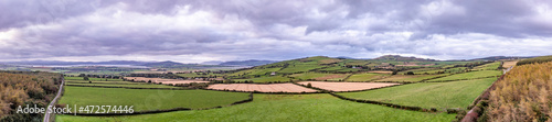 Areal view of the Burt area in Donegal between the Castle and the celtic forest cross - County Donegal, Ireland