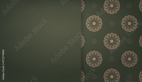 Green banner with Greek brown ornament and place for logo or text