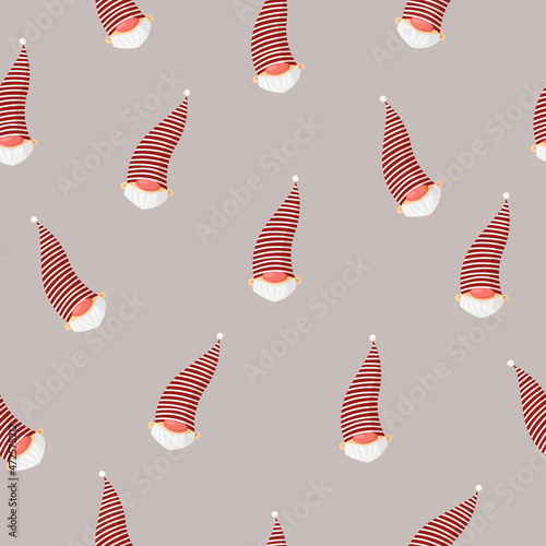 Santa pattern in cute hand drawn style or dwarf in long hat. Vector stock illustration