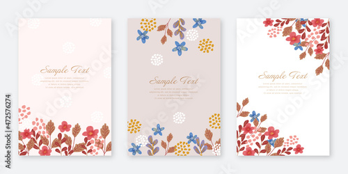 落ち着いた 手書きの花のカードセット