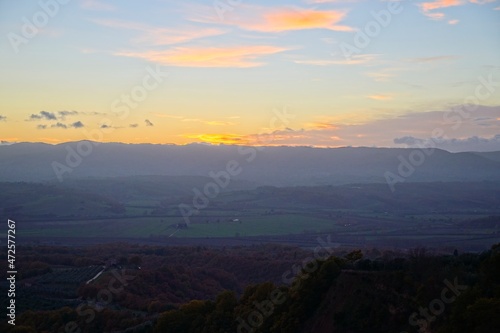 Sunset View of the Hills of Tuscany from an Ancient Medieval Village