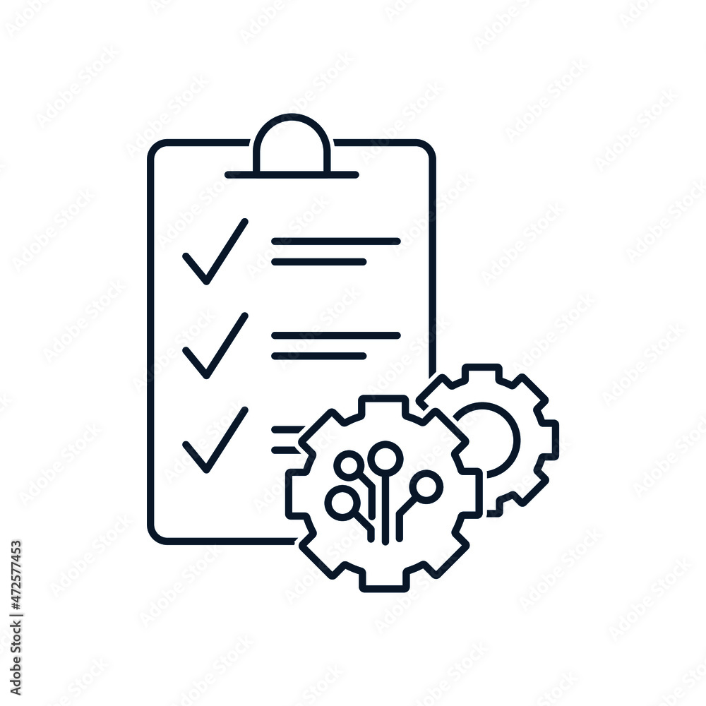 Testing, implementation, review of electronic technologies, devices. Vector icon isolated on white background. Testing, implementation, review of electronic technologies, devices. Vector icon isolated on white background.