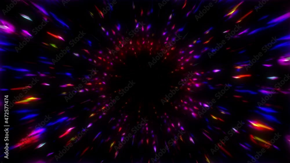 Beautiful radial looped background. Glowing colorful sparkling particle streams Beautiful radial looped background. Glowing colorful sparkling particle streams