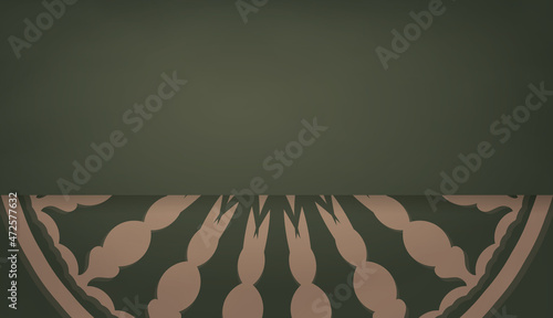 Green banner with luxurious brown ornament and place for text